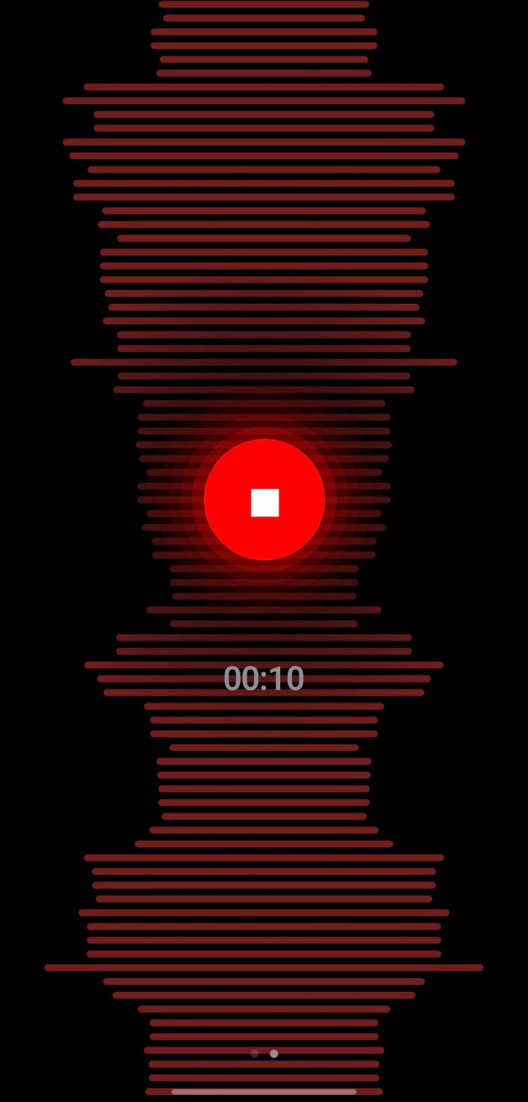 Recording in progress with a red waveform, timer and stop button.
